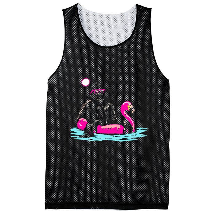 Bigfoot Pool Party Flamingo Funny Sasquatch Pink Float Mesh Reversible Basketball Jersey Tank