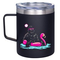 Bigfoot Pool Party Flamingo Funny Sasquatch Pink Float 12oz Stainless Steel Coffee Mug