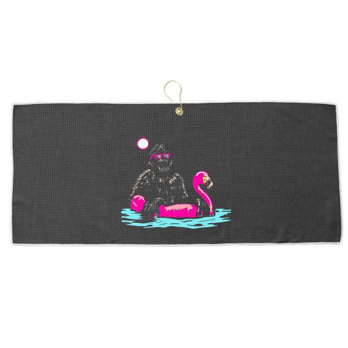 Bigfoot Pool Party Flamingo Funny Sasquatch Pink Float Large Microfiber Waffle Golf Towel