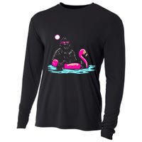 Bigfoot Pool Party Flamingo Funny Sasquatch Pink Float Cooling Performance Long Sleeve Crew