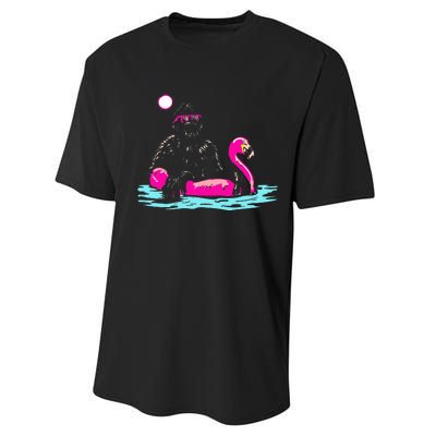 Bigfoot Pool Party Flamingo Funny Sasquatch Pink Float Performance Sprint T-Shirt