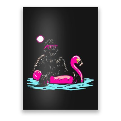 Bigfoot Pool Party Flamingo Funny Sasquatch Pink Float Poster
