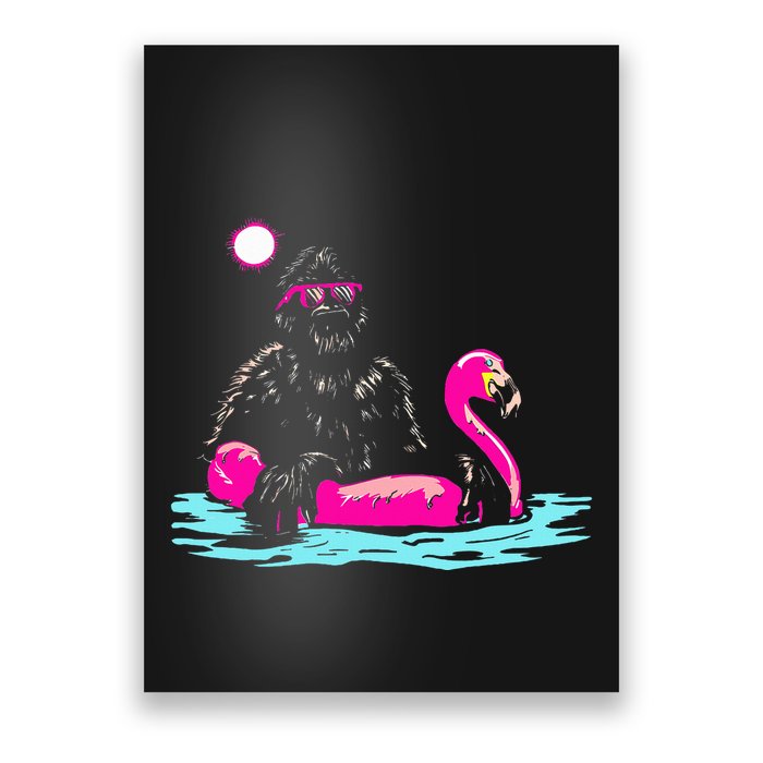 Bigfoot Pool Party Flamingo Funny Sasquatch Pink Float Poster