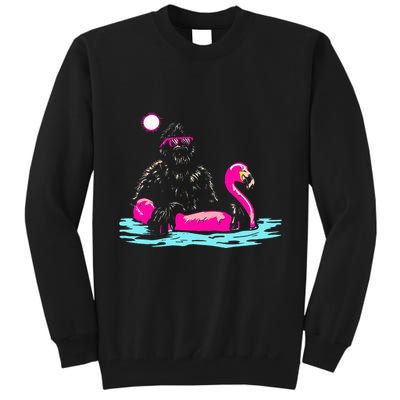 Bigfoot Pool Party Flamingo Funny Sasquatch Pink Float Tall Sweatshirt