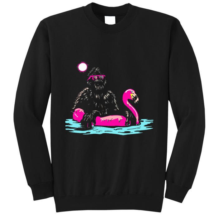 Bigfoot Pool Party Flamingo Funny Sasquatch Pink Float Tall Sweatshirt