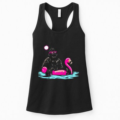 Bigfoot Pool Party Flamingo Funny Sasquatch Pink Float Womens Tank Top