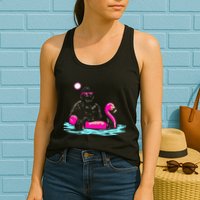 Bigfoot Pool Party Flamingo Funny Sasquatch Pink Float Womens Tank Top