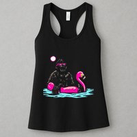 Bigfoot Pool Party Flamingo Funny Sasquatch Pink Float Womens Tank Top