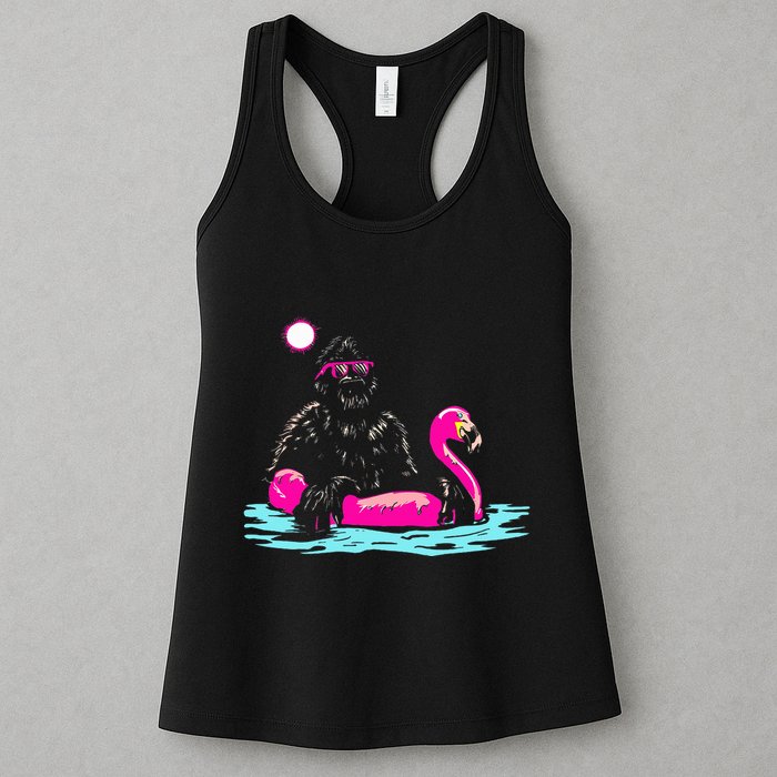 Bigfoot Pool Party Flamingo Funny Sasquatch Pink Float Womens Tank Top