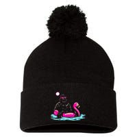 Bigfoot Pool Party Flamingo Funny Sasquatch Pink Float Pom Pom 12in Knit Beanie