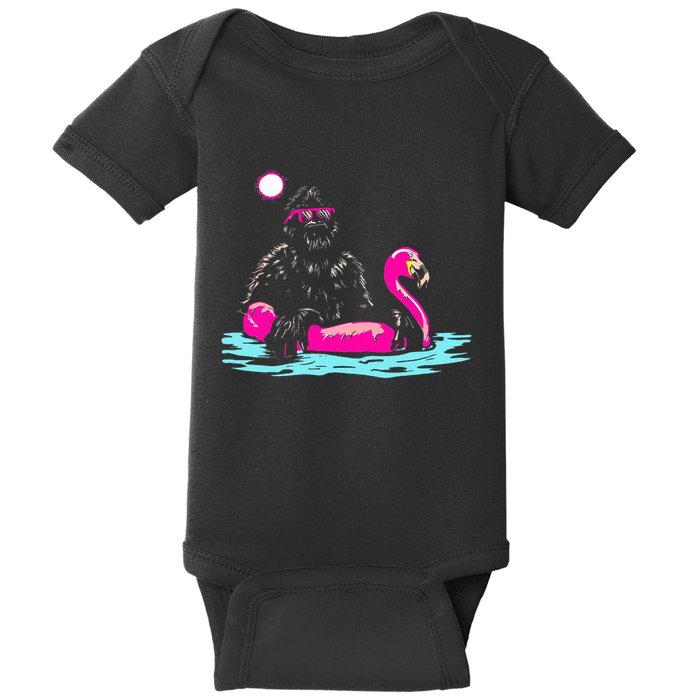 Bigfoot Pool Party Flamingo Funny Sasquatch Pink Float Baby Bodysuit