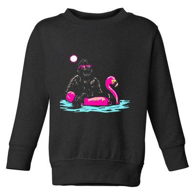 Bigfoot Pool Party Flamingo Funny Sasquatch Pink Float Toddler Sweatshirt