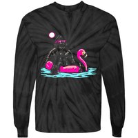 Bigfoot Pool Party Flamingo Funny Sasquatch Pink Float Tie-Dye Long Sleeve Shirt