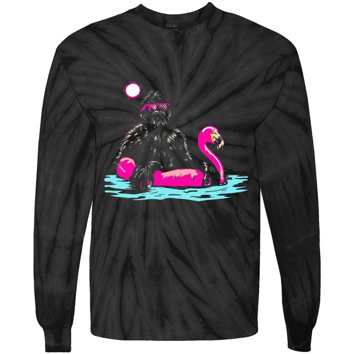 Bigfoot Pool Party Flamingo Funny Sasquatch Pink Float Tie-Dye Long Sleeve Shirt