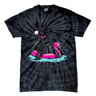 Bigfoot Pool Party Flamingo Funny Sasquatch Pink Float Tie-Dye T-Shirt