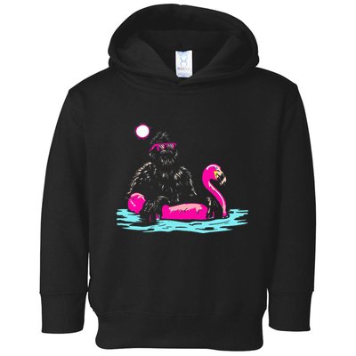 Bigfoot Pool Party Flamingo Funny Sasquatch Pink Float Toddler Hoodie