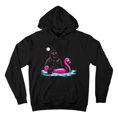 Bigfoot Pool Party Flamingo Funny Sasquatch Pink Float Tall Hoodie