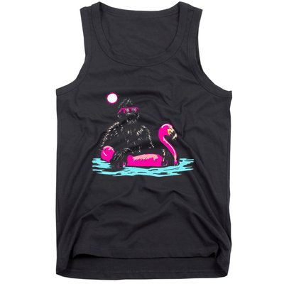 Bigfoot Pool Party Flamingo Funny Sasquatch Pink Float Tank Top