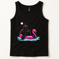 Bigfoot Pool Party Flamingo Funny Sasquatch Pink Float Tank Top