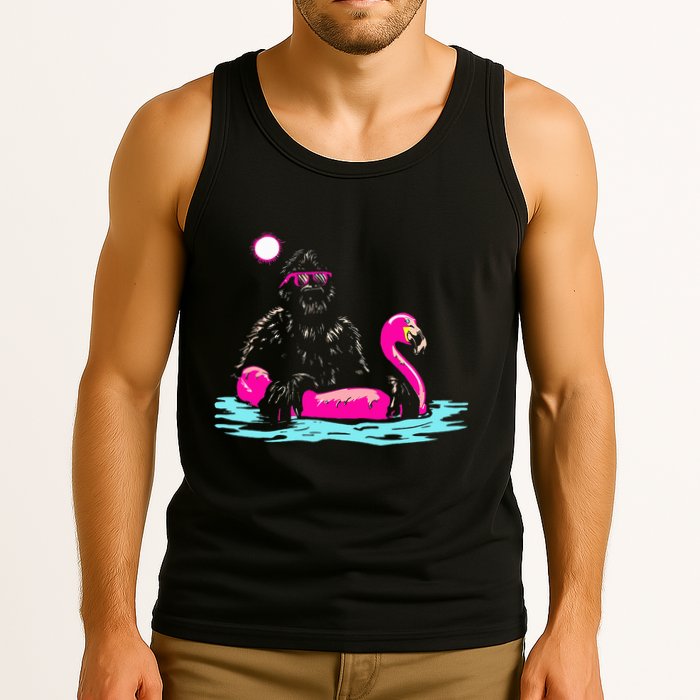 Bigfoot Pool Party Flamingo Funny Sasquatch Pink Float Tank Top
