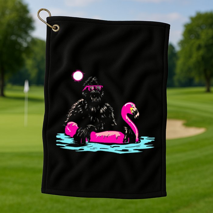 Bigfoot Pool Party Flamingo Funny Sasquatch Pink Float Golf Towel
