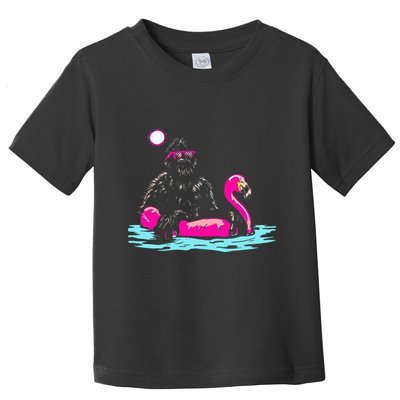 Bigfoot Pool Party Flamingo Funny Sasquatch Pink Float Toddler T-Shirt