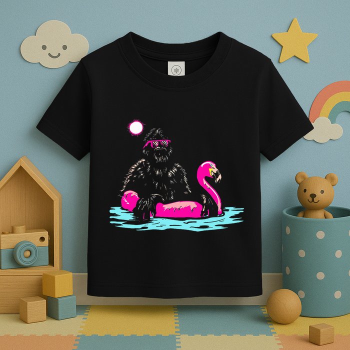 Bigfoot Pool Party Flamingo Funny Sasquatch Pink Float Toddler T-Shirt
