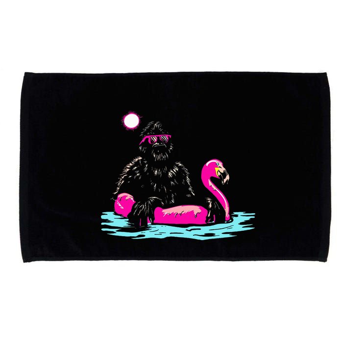 Bigfoot Pool Party Flamingo Funny Sasquatch Pink Float Microfiber Hand Towel