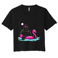 Bigfoot Pool Party Flamingo Funny Sasquatch Pink Float Crop Top