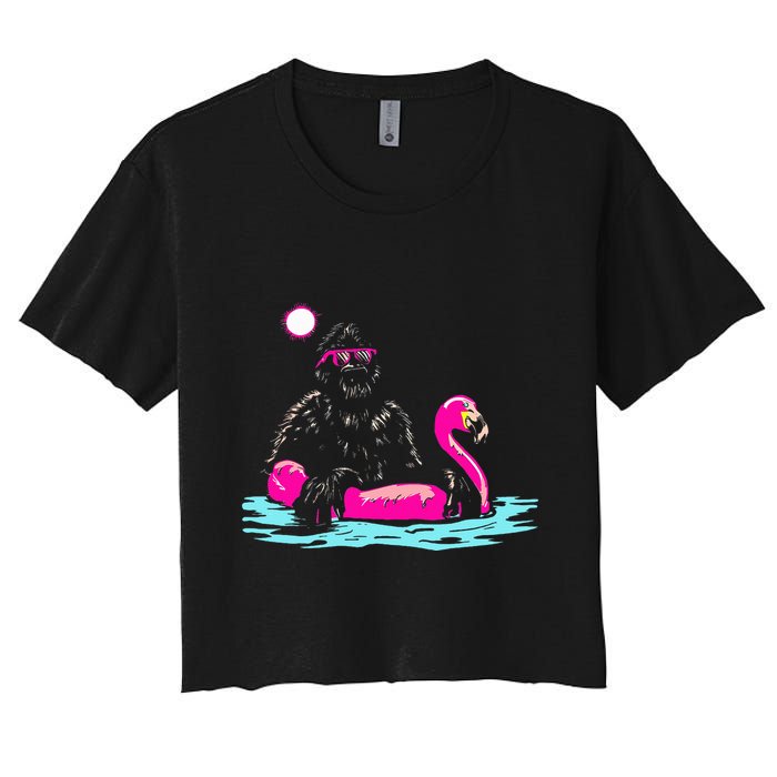 Bigfoot Pool Party Flamingo Funny Sasquatch Pink Float Crop Top