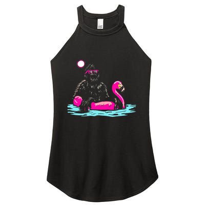 Bigfoot Pool Party Flamingo Funny Sasquatch Pink Float Women's Perfect Tri Rocker Tank