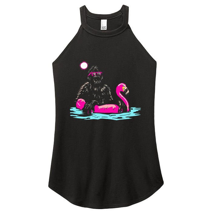 Bigfoot Pool Party Flamingo Funny Sasquatch Pink Float Women's Perfect Tri Rocker Tank
