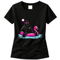 Bigfoot Pool Party Flamingo Funny Sasquatch Pink Float Womens T-Shirt