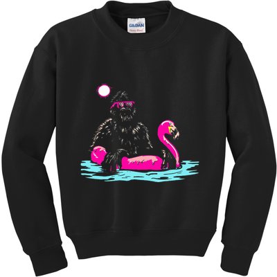 Bigfoot Pool Party Flamingo Funny Sasquatch Pink Float Kids Sweatshirt