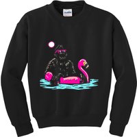 Bigfoot Pool Party Flamingo Funny Sasquatch Pink Float Kids Sweatshirt