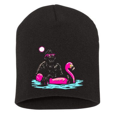 Bigfoot Pool Party Flamingo Funny Sasquatch Pink Float Short Acrylic Beanie