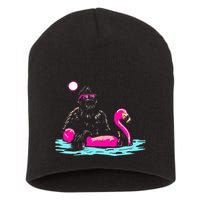 Bigfoot Pool Party Flamingo Funny Sasquatch Pink Float Short Acrylic Beanie