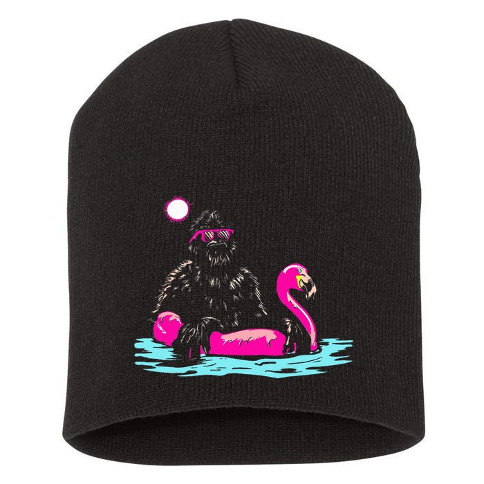 Bigfoot Pool Party Flamingo Funny Sasquatch Pink Float Short Acrylic Beanie