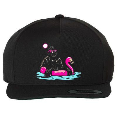 Bigfoot Pool Party Flamingo Funny Sasquatch Pink Float Wool Snapback Cap