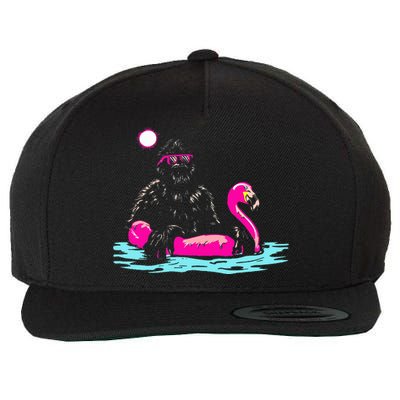 Bigfoot Pool Party Flamingo Funny Sasquatch Pink Float Wool Snapback Cap