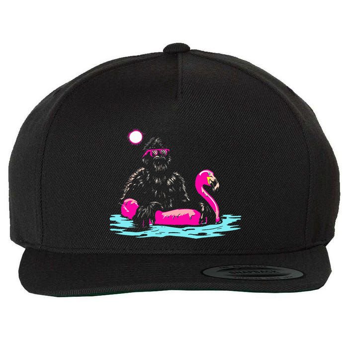 Bigfoot Pool Party Flamingo Funny Sasquatch Pink Float Wool Snapback Cap