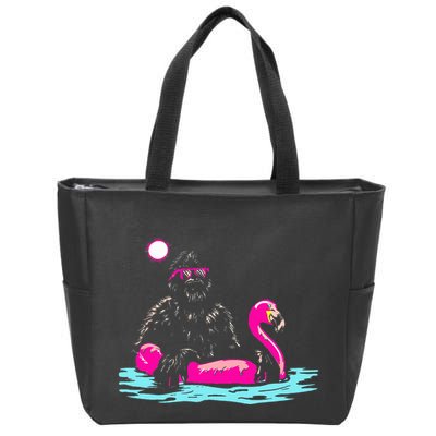 Bigfoot Pool Party Flamingo Funny Sasquatch Pink Float Zip Tote Bag