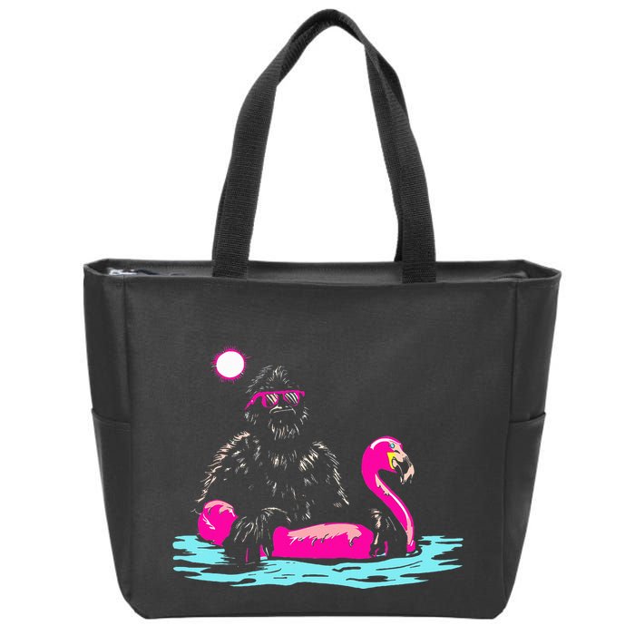 Bigfoot Pool Party Flamingo Funny Sasquatch Pink Float Zip Tote Bag