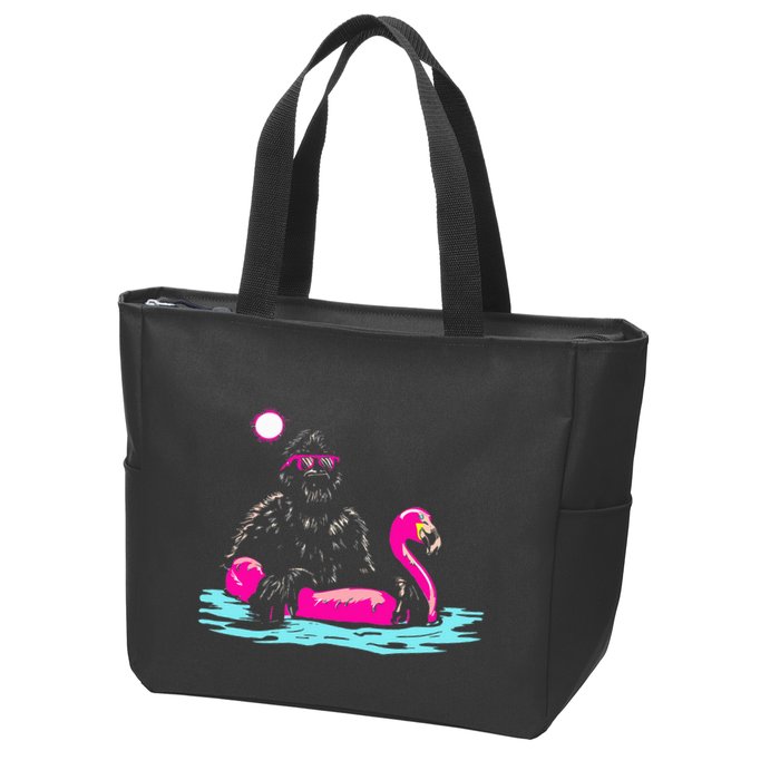 Bigfoot Pool Party Flamingo Funny Sasquatch Pink Float Zip Tote Bag