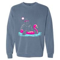 Bigfoot Pool Party Flamingo Funny Sasquatch Pink Float Garment-Dyed Sweatshirt