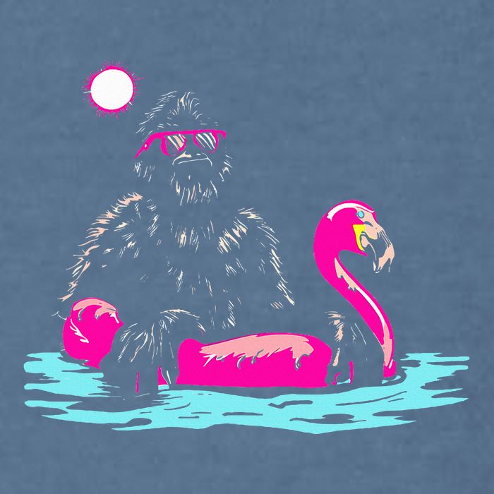 Bigfoot Pool Party Flamingo Funny Sasquatch Pink Float Garment-Dyed Sweatshirt
