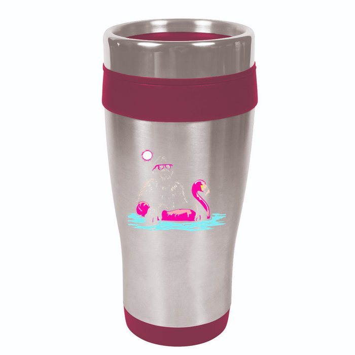 Bigfoot Pool Party Flamingo Funny Sasquatch Pink Float 16oz Travel Tumbler
