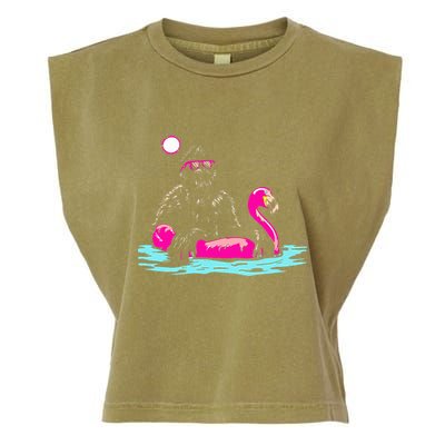 Bigfoot Pool Party Flamingo Funny Sasquatch Pink Float Garment-Dyed Women's Muscle Tee