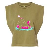 Bigfoot Pool Party Flamingo Funny Sasquatch Pink Float Garment-Dyed Women's Muscle Tee
