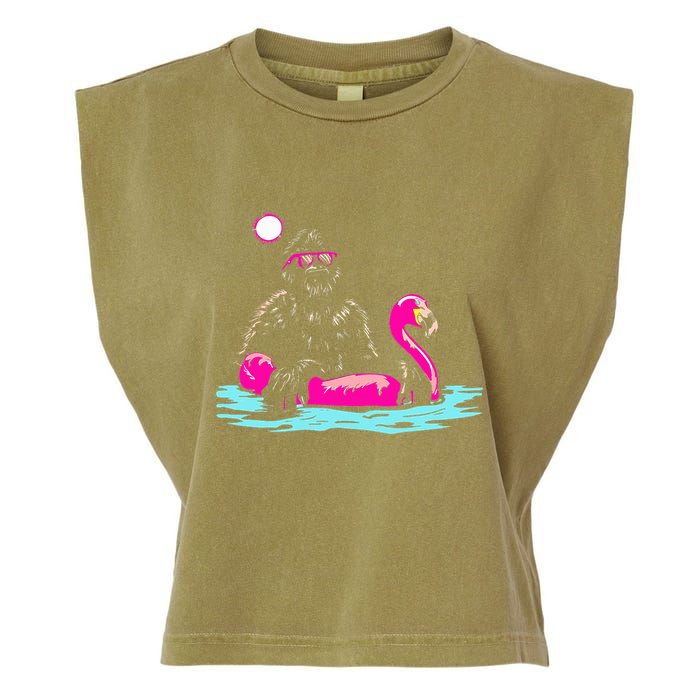 Bigfoot Pool Party Flamingo Funny Sasquatch Pink Float Garment-Dyed Women's Muscle Tee